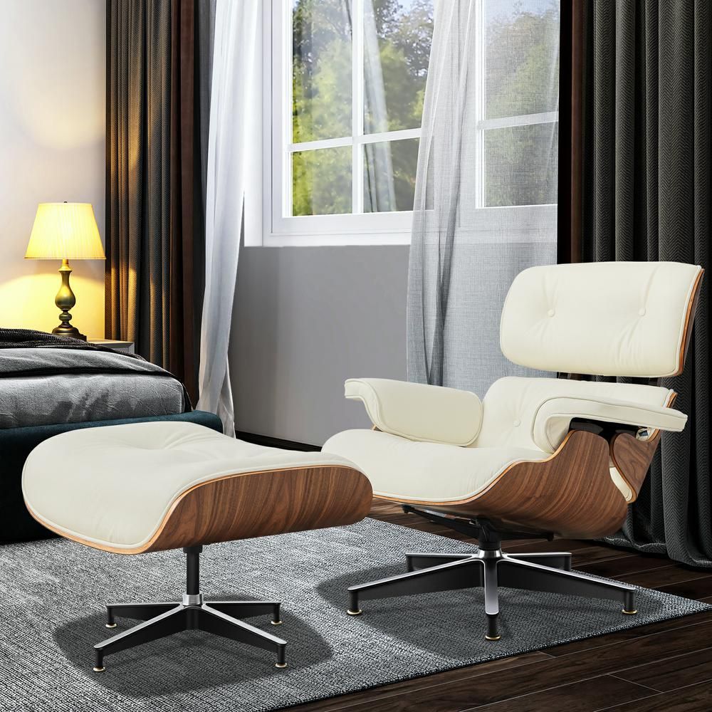 Eames Lounge Copy Armchair With Ottoman Genuine Leather Swivel Chair