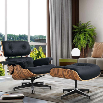 Eames Lounge Copy Armchair With Ottoman Genuine Leather Swivel Chair