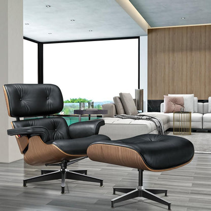 Eames Lounge Copy Armchair With Ottoman Genuine Leather Swivel Chair