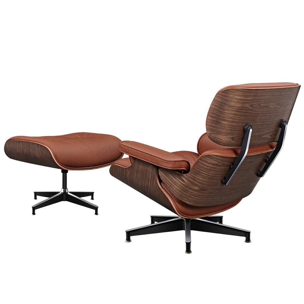 Eames Lounge Copy Armchair With Ottoman Genuine Leather Swivel Chair