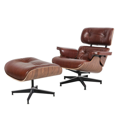 Eames Lounge Copy Armchair With Ottoman Genuine Leather Swivel Chair