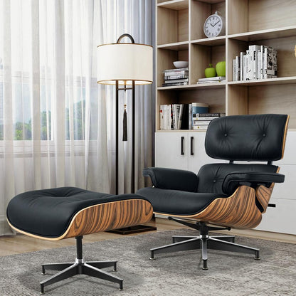 Eames Lounge Copy Armchair With Ottoman Genuine Leather Swivel Chair