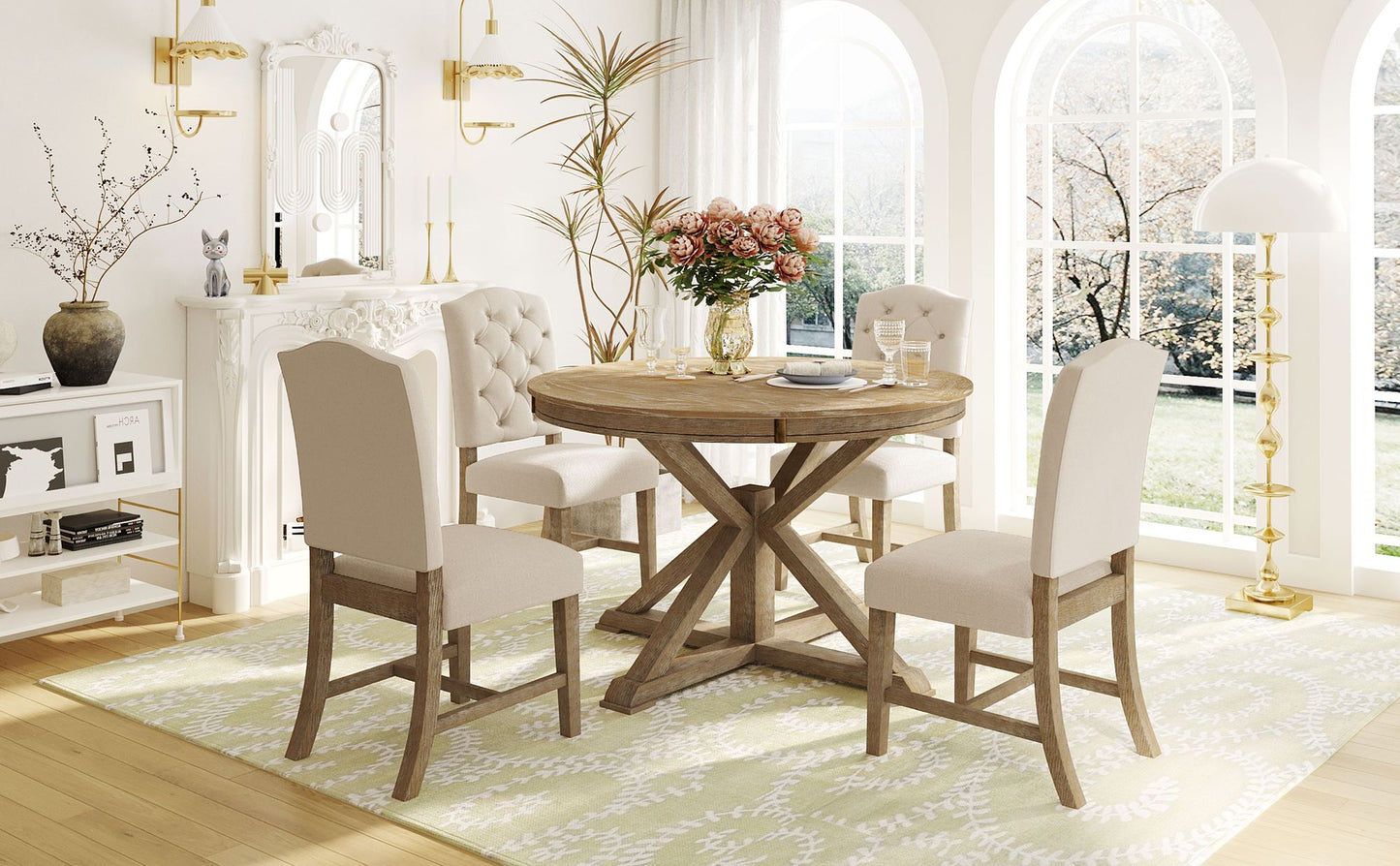 Cottage Style Extendable Dining Table Set With 4 Chairs