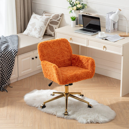 Artificial rabbit hair Home Office Chair with Golden Metal Base(Orange)