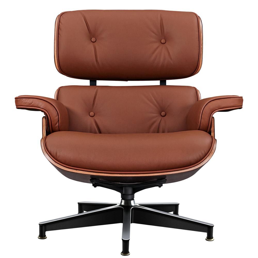 Eames Lounge Copy Armchair With Ottoman Genuine Leather Swivel Chair