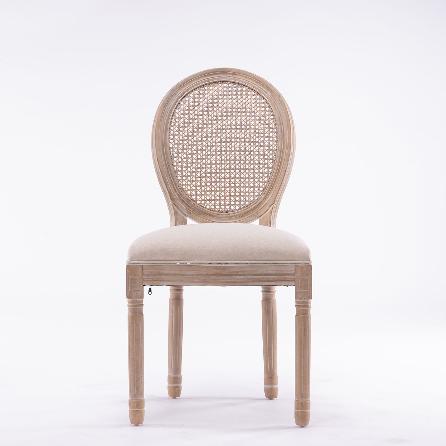 French Style Rattan Back Dining Chair, Linen Fabric (Set of 2)