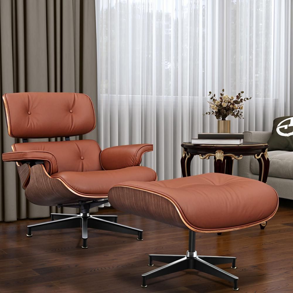 Eames Lounge Copy Armchair With Ottoman Genuine Leather Swivel Chair