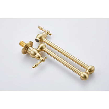 Wall Mount Folding Kitchen Pot Filler Faucet, Brushed Gold