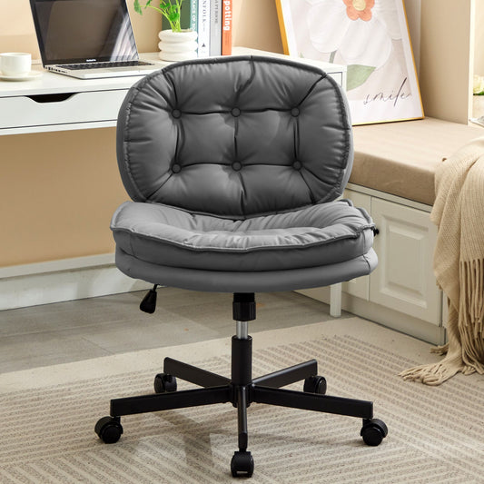 Armless Adjustable Swivel Office Chair with Wheels, PU Leather