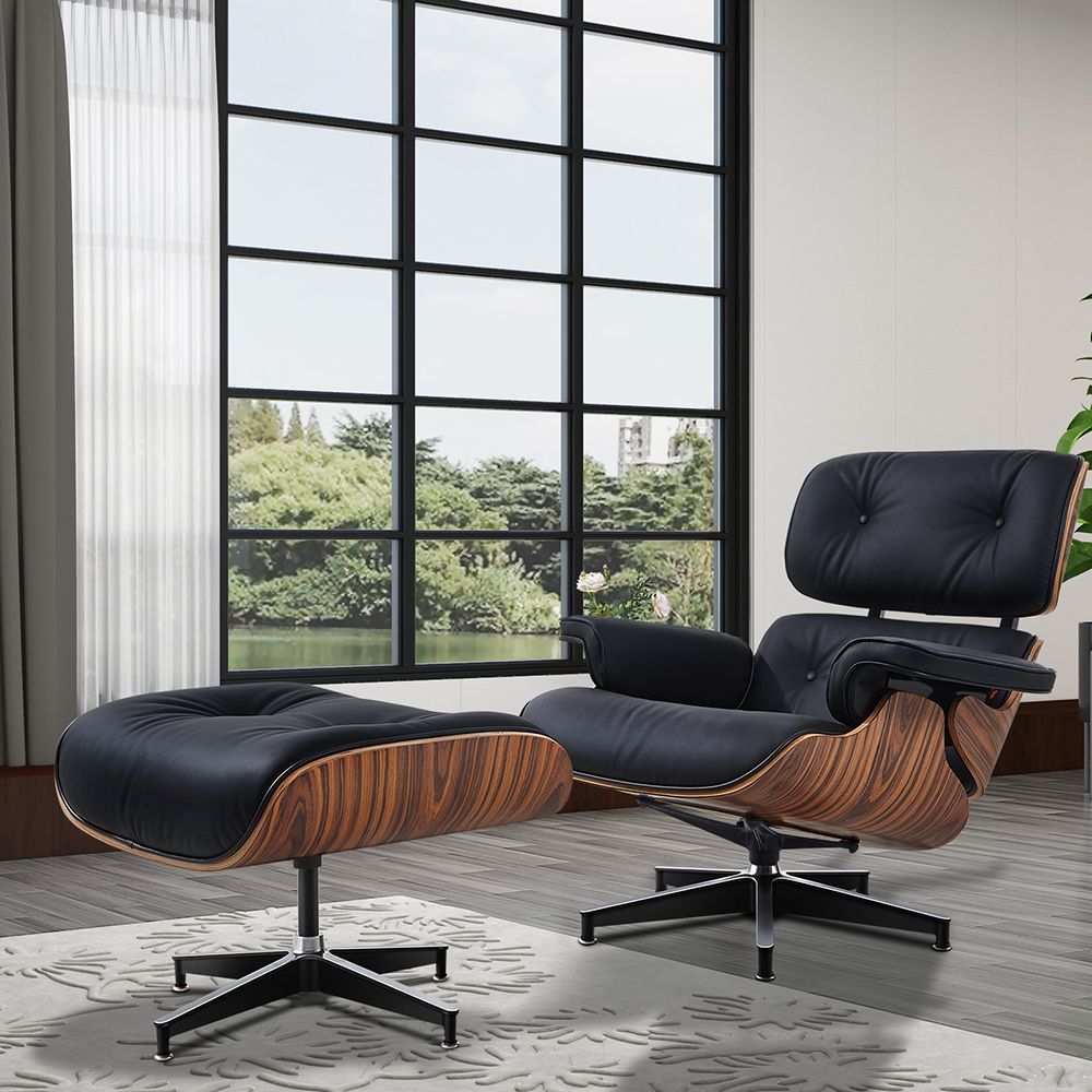 Eames Lounge Copy Armchair With Ottoman Genuine Leather Swivel Chair