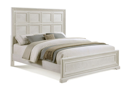 Transitional King Panel Bed White / Cream Solid Wood Bedroom Furniture