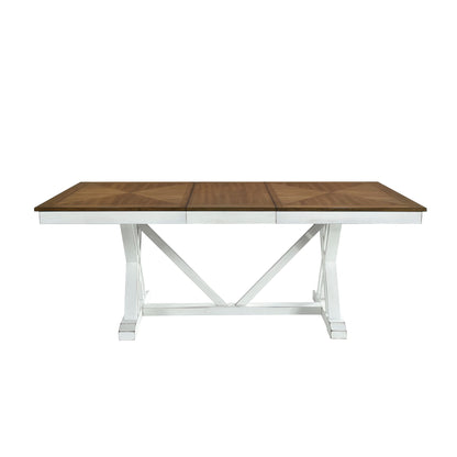 Modern Style White and Oak Finish Dining Table 1pc with Self-Storing Extension Leaf