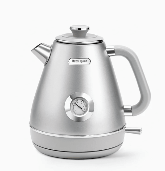 Retro Stainless Electric Kettle, quick boiling cordless 1200W, red and dark grey