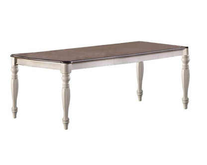 Transitional Style Dining Table with 2 Leaves, Antique White Finish