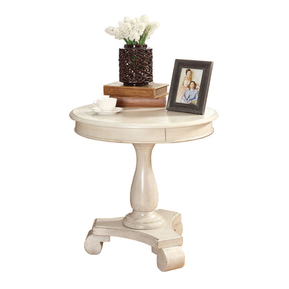 Rene Round Wood Pedestal Side Table, White