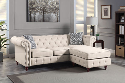 Traditional Reversible Sectional Sofa in Beige Fabric 90"