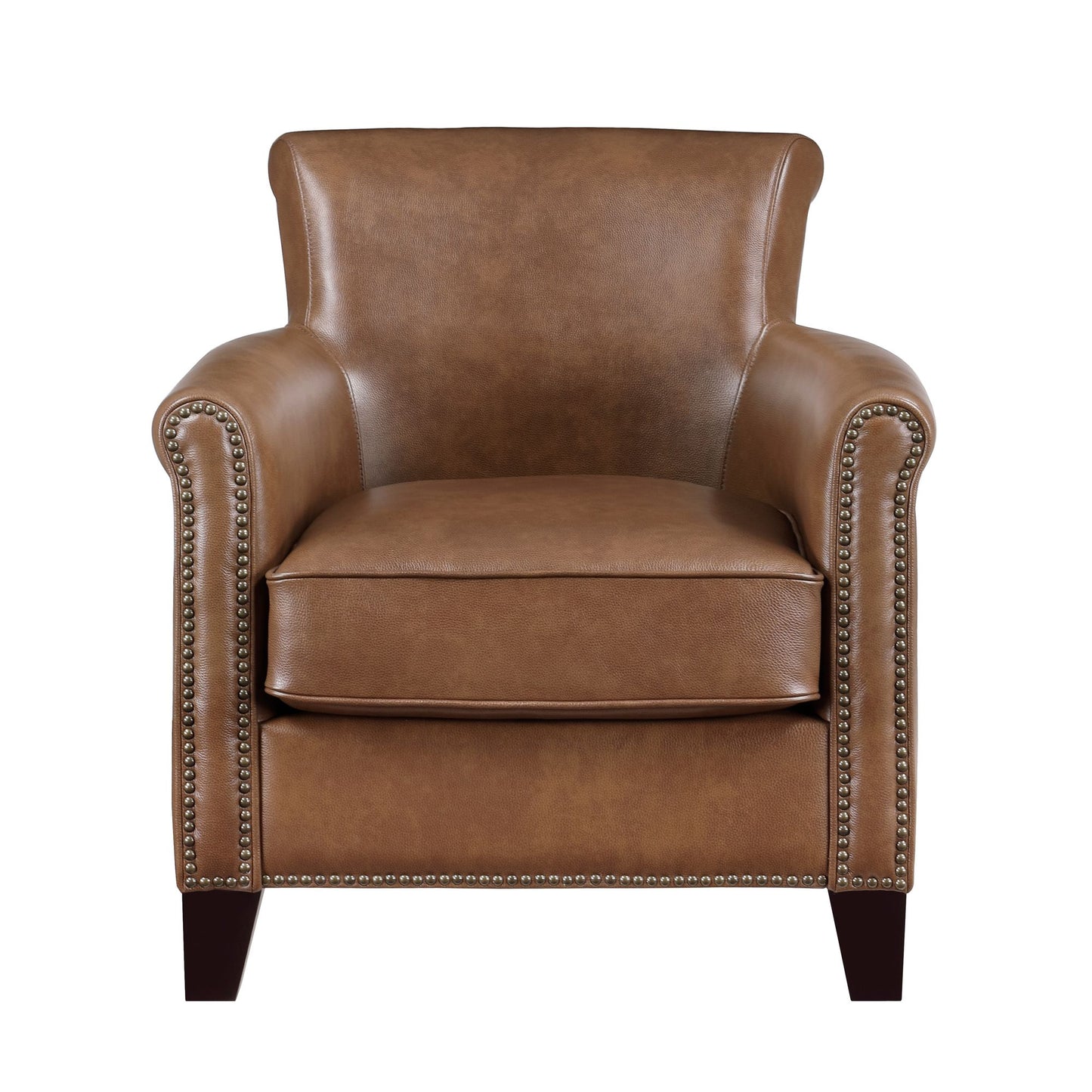 Top-Grain Leather Nail head Trim Traditional Accent Chair Solid Wood Frame