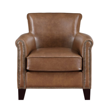 Top-Grain Leather Nail head Trim Traditional Accent Chair Solid Wood Frame