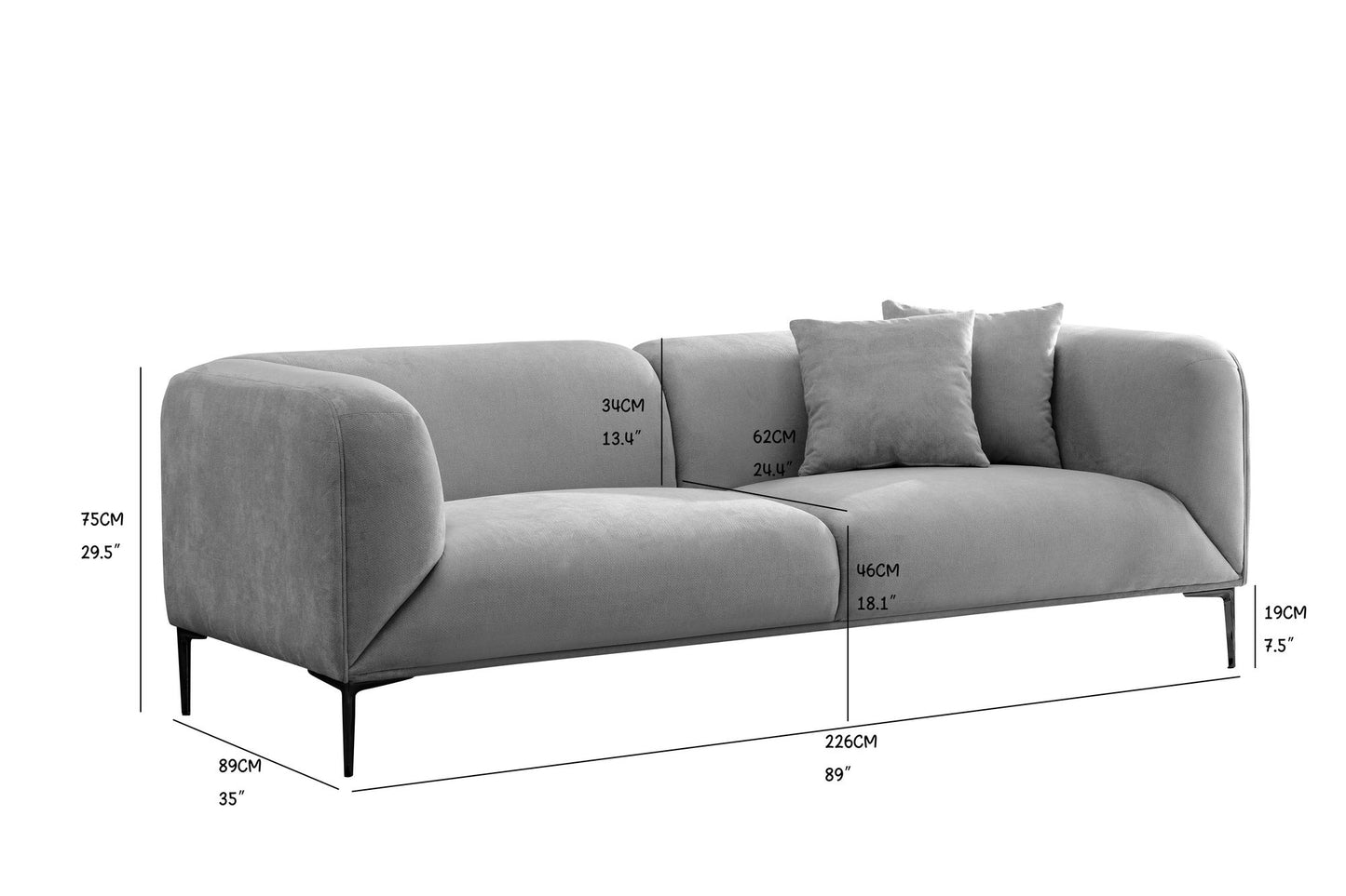 Contemporary Beige Sofa size 89.37"