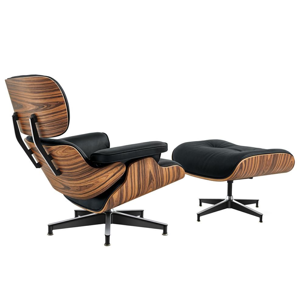 Eames Lounge Copy Armchair With Ottoman Genuine Leather Swivel Chair