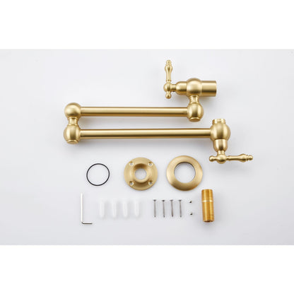 Wall Mount Folding Kitchen Pot Filler Faucet, Brushed Gold