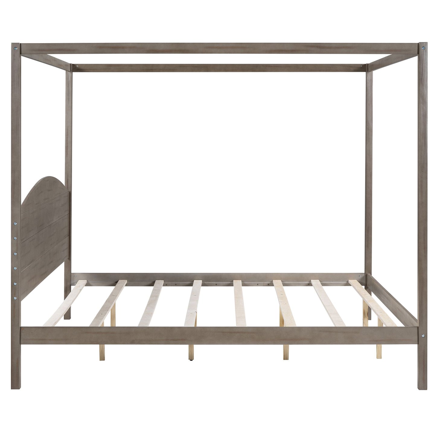 Canopy Platform Bed with Headboard and Support Legs, King Size, Brown Wash