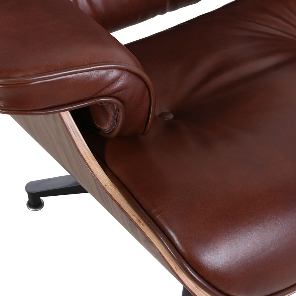 Eames Lounge Copy Armchair With Ottoman Genuine Leather Swivel Chair