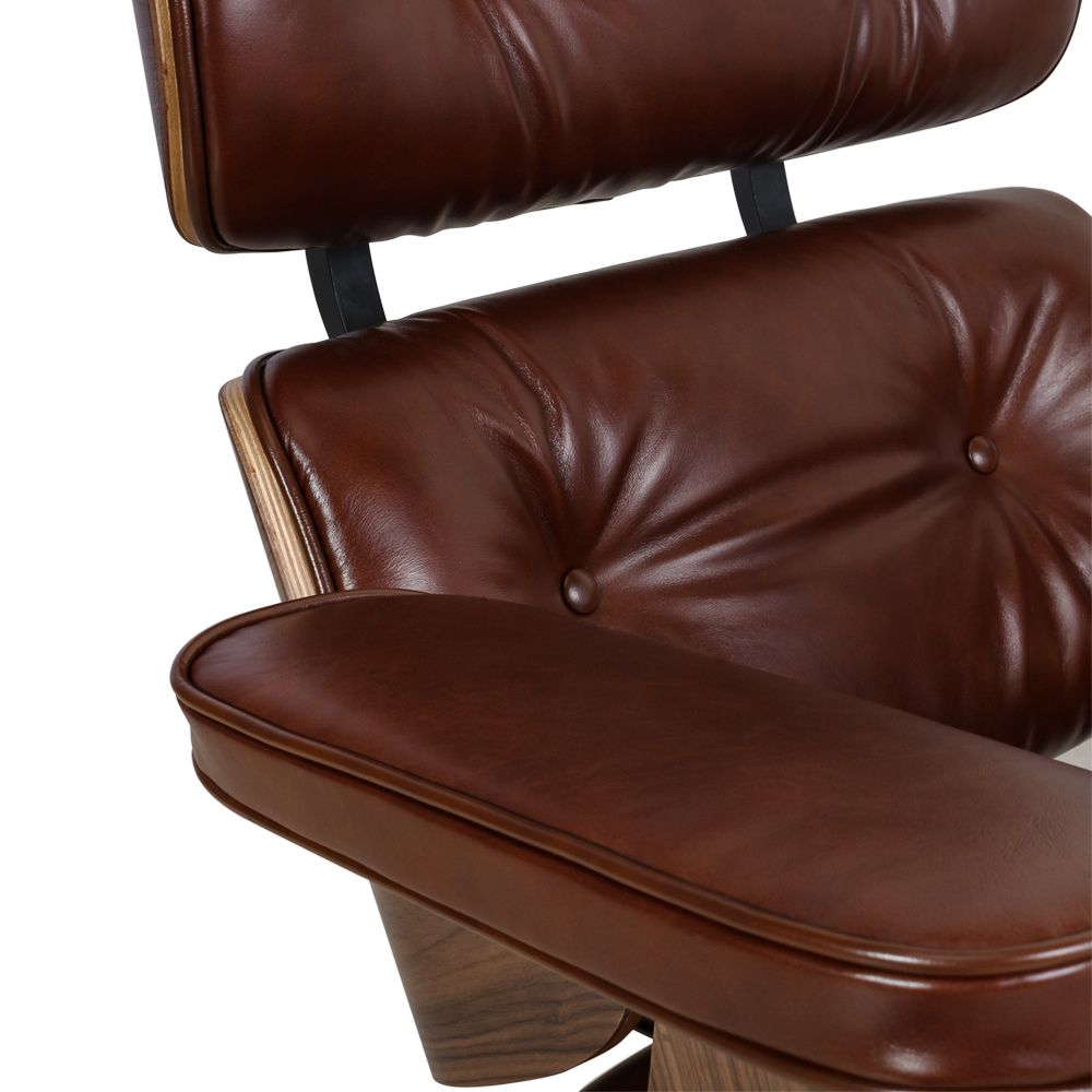 Eames Lounge Copy Armchair With Ottoman Genuine Leather Swivel Chair