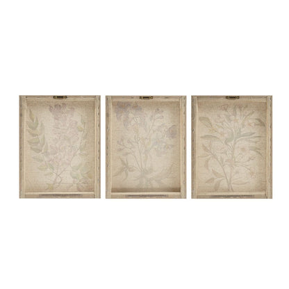 Colored Flora Illustration 3-piece Linen Canvas Wall Art Set