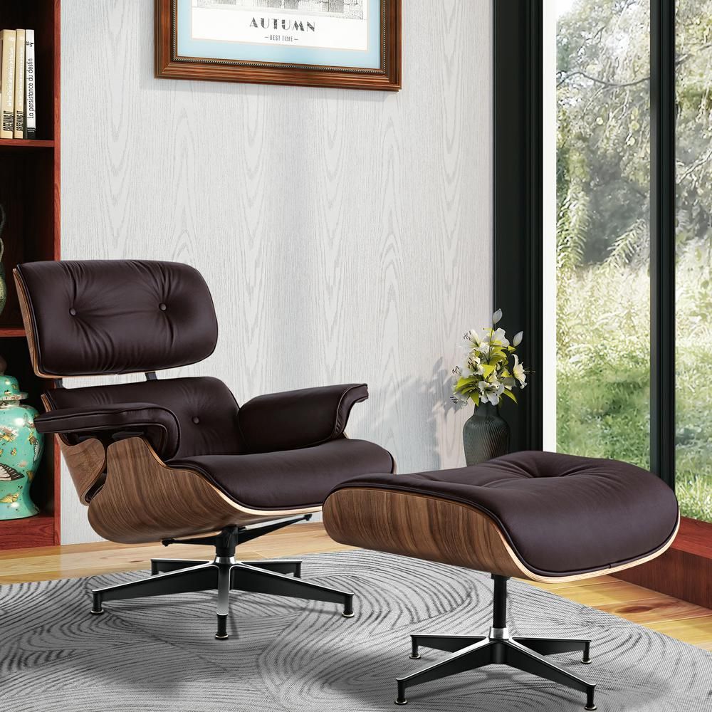 Eames Lounge Copy Armchair With Ottoman Genuine Leather Swivel Chair