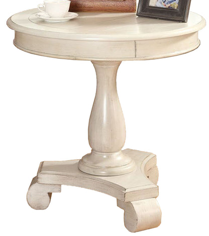 Rene Round Wood Pedestal Side Table, White