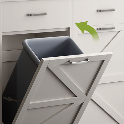 White Tilt Out Trash Cabinet with 2 drawer, Wooden Freestanding Trash Can Cabinet Holds Up to 2x10 Gallons Capacity