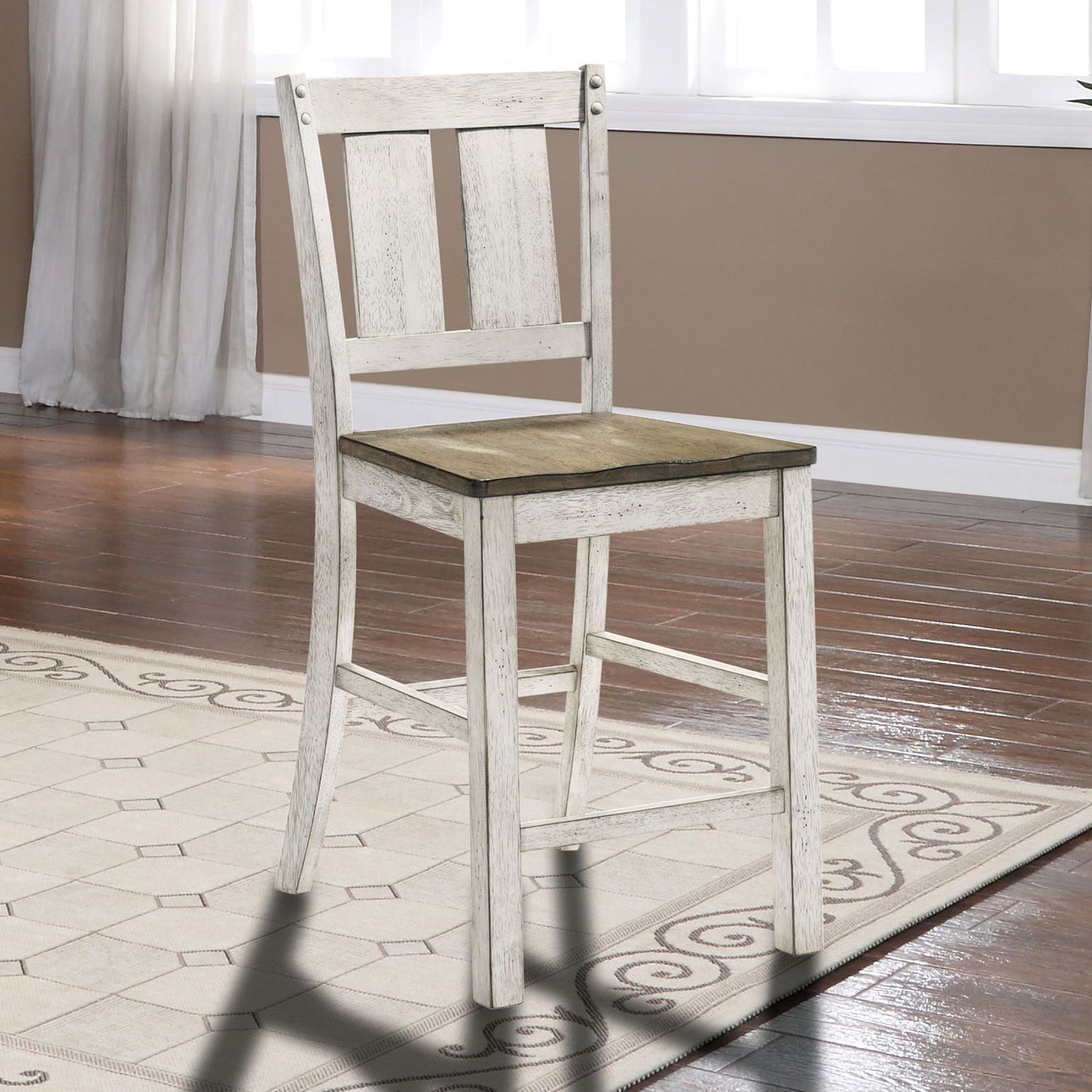 Antique White Rustic Style Table  Counter Height Table and 4 Chairs 5pc Set