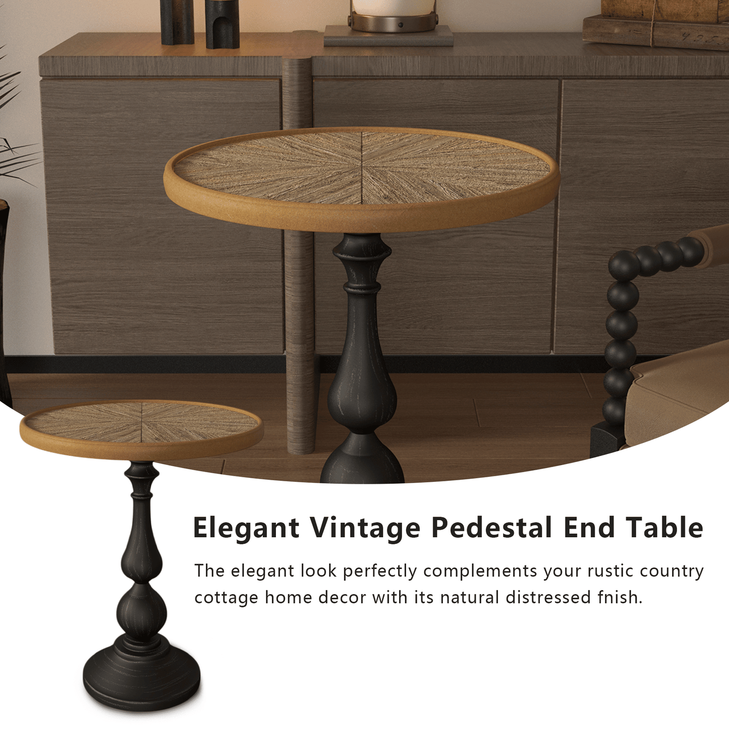 French Country Accent Small Pedestal Side Table