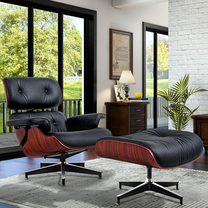 Eames Lounge Copy Armchair With Ottoman Genuine Leather Swivel Chair