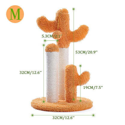 Cactus Cat Scratchers Scratch Pole with Natural Sisal Rope for Indoor Cats;  Vertical Cactus Cat Tree