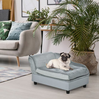 Luxury Dog Couch with Soft 3" Foam, Dog Sofa Bed, Gray, with Hidden Storage