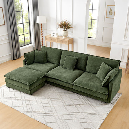 Modern Modular Sectional Sofa Couch with Storage Ottoman, Oversized 4 Seater Couch, Green