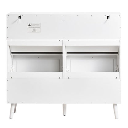 Shoe Organizing Cabinet With High Feet and Arched Top Rattan Shoe Cabinet (4 Total Bins with 2x2 Stacking Bins) 105X24x98cm, White