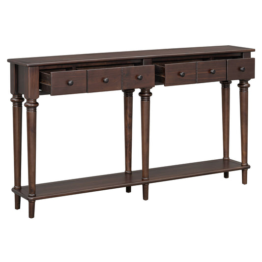 Console Table with 4 Drawers and Open Shelf