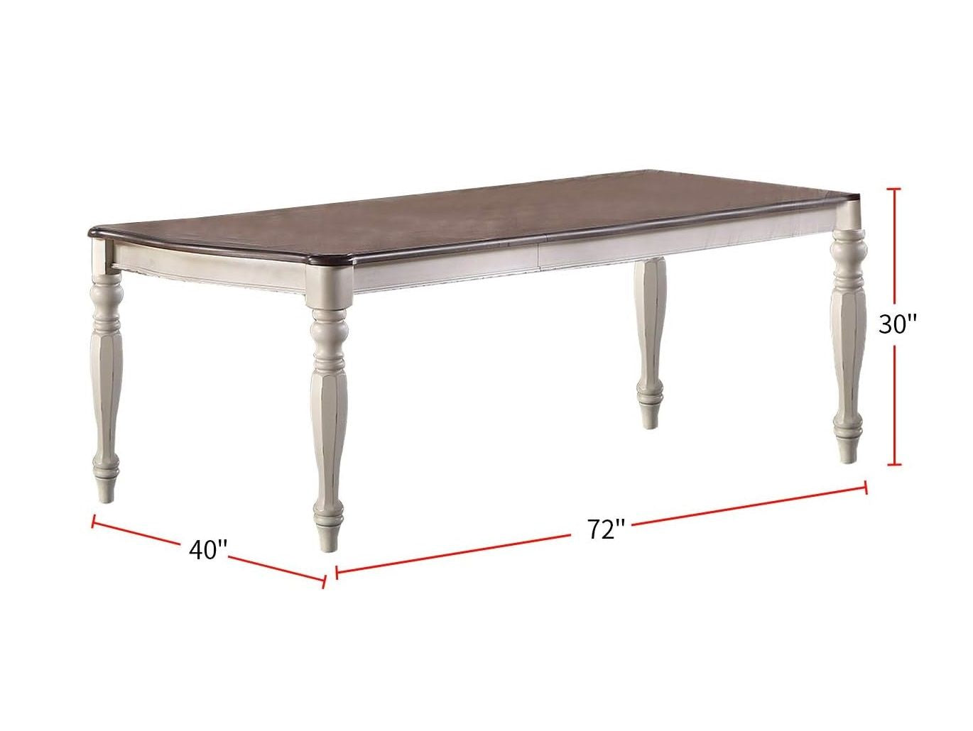 Transitional Style Dining Table with 2 Leaves, Antique White Finish