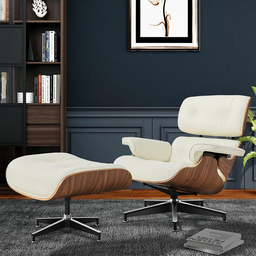 Eames Lounge Copy Armchair With Ottoman Genuine Leather Swivel Chair