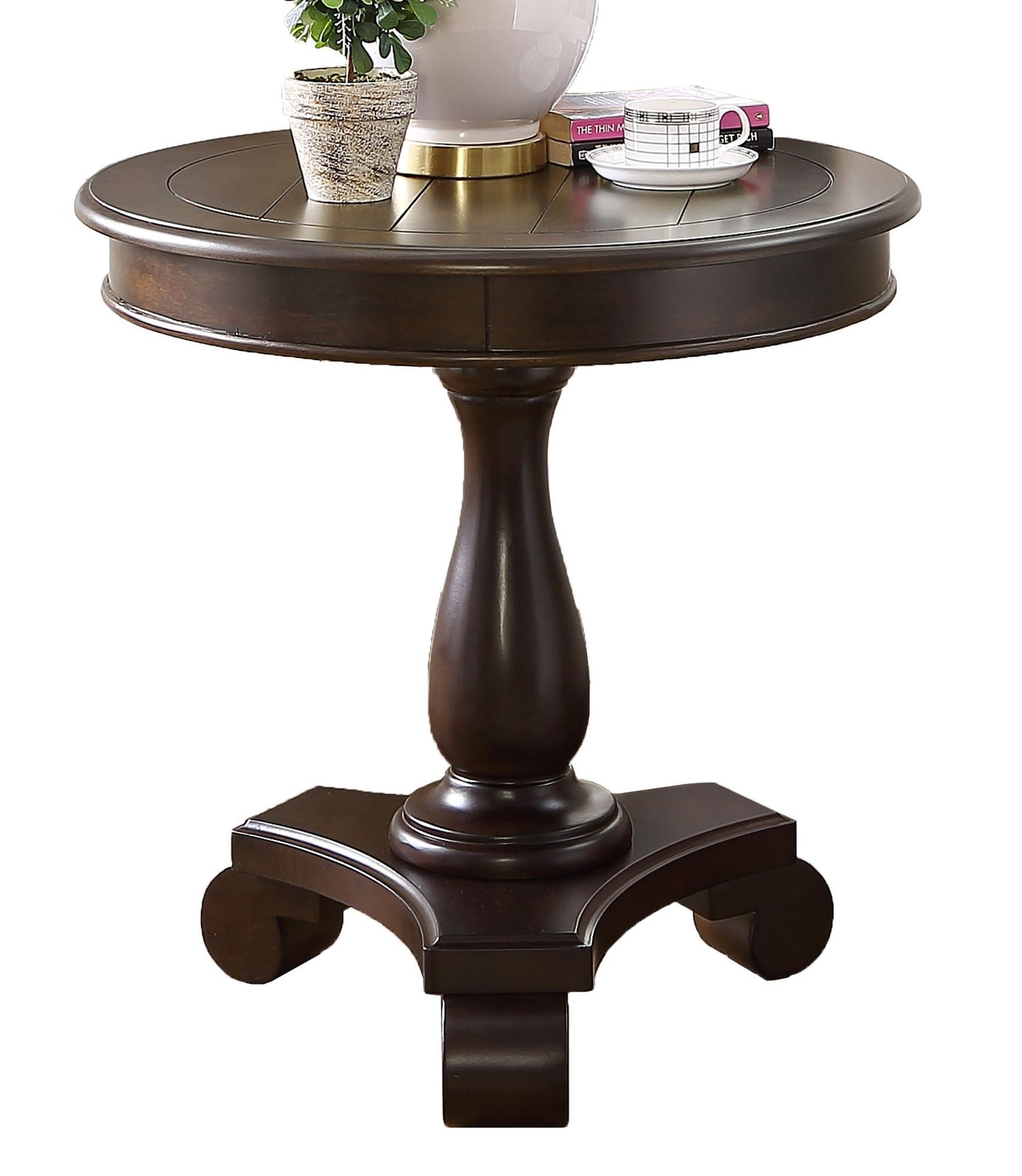 Rene Round Wood Pedestal Side Table, Espresso