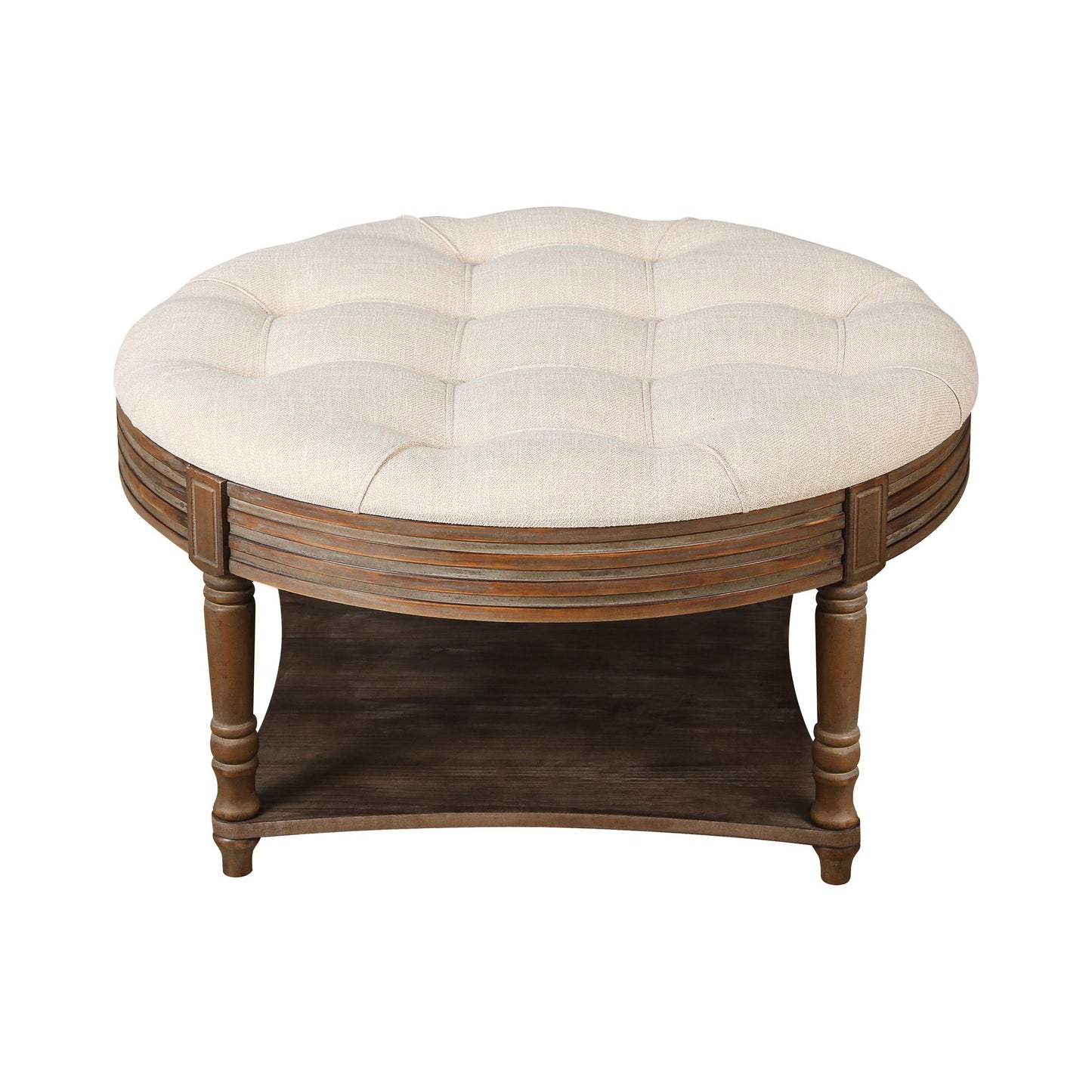 Farmhouse Upholstered Coffee Table Living Room Footstool Ottoman Linen(Warm White)