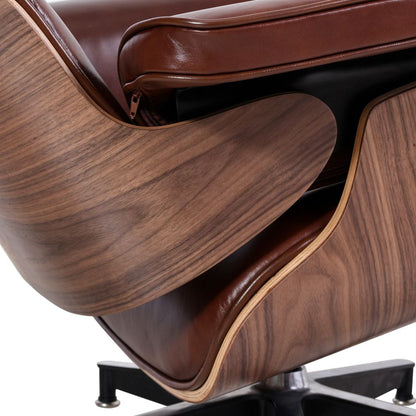 Eames Lounge Copy Armchair With Ottoman Genuine Leather Swivel Chair