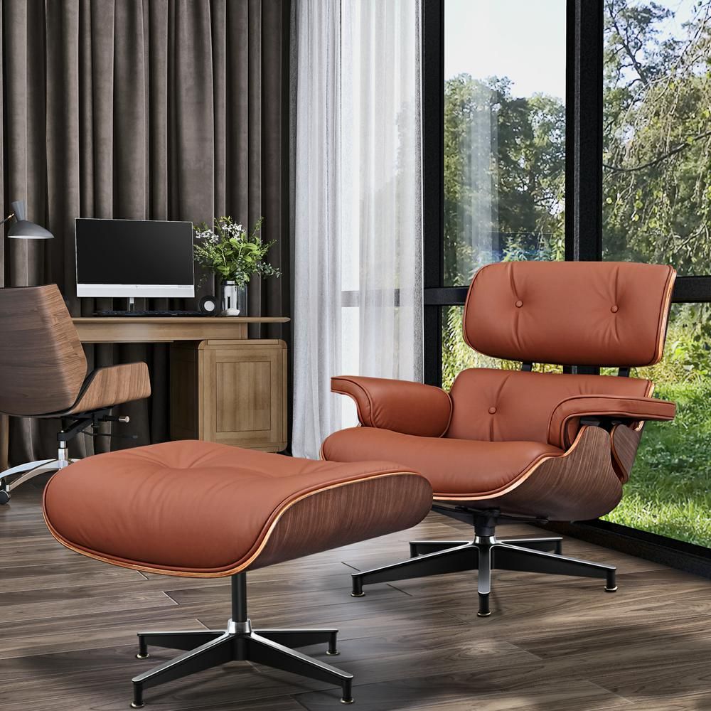 Eames Lounge Copy Armchair With Ottoman Genuine Leather Swivel Chair