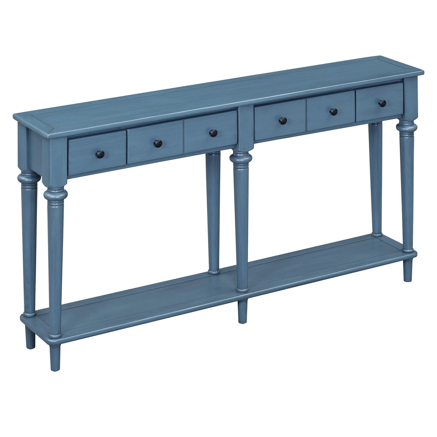 Console Table with 4 Drawers and Open Shelf, Blue