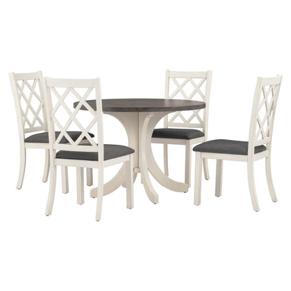 Mid-Century Solid Wood 5-Piece Round Dining Table Set