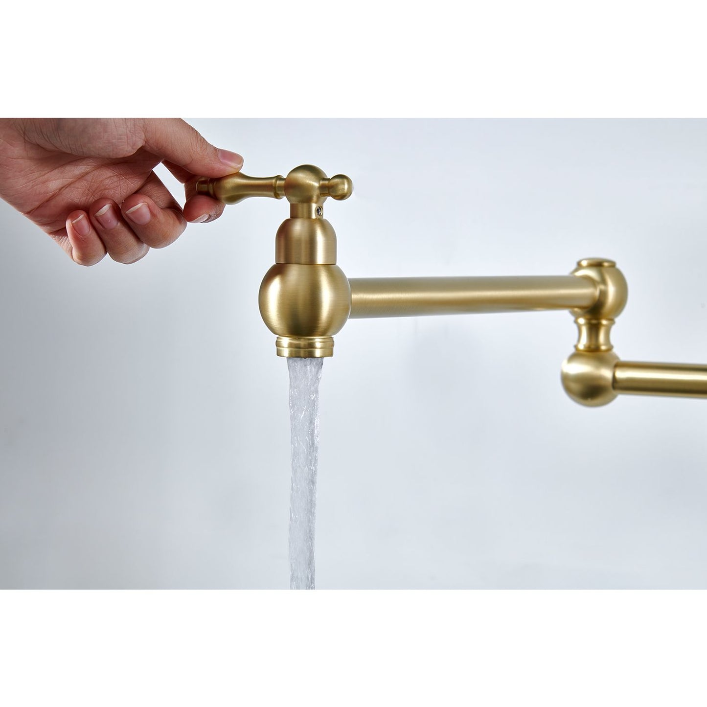 Wall Mount Folding Kitchen Pot Filler Faucet, Brushed Gold