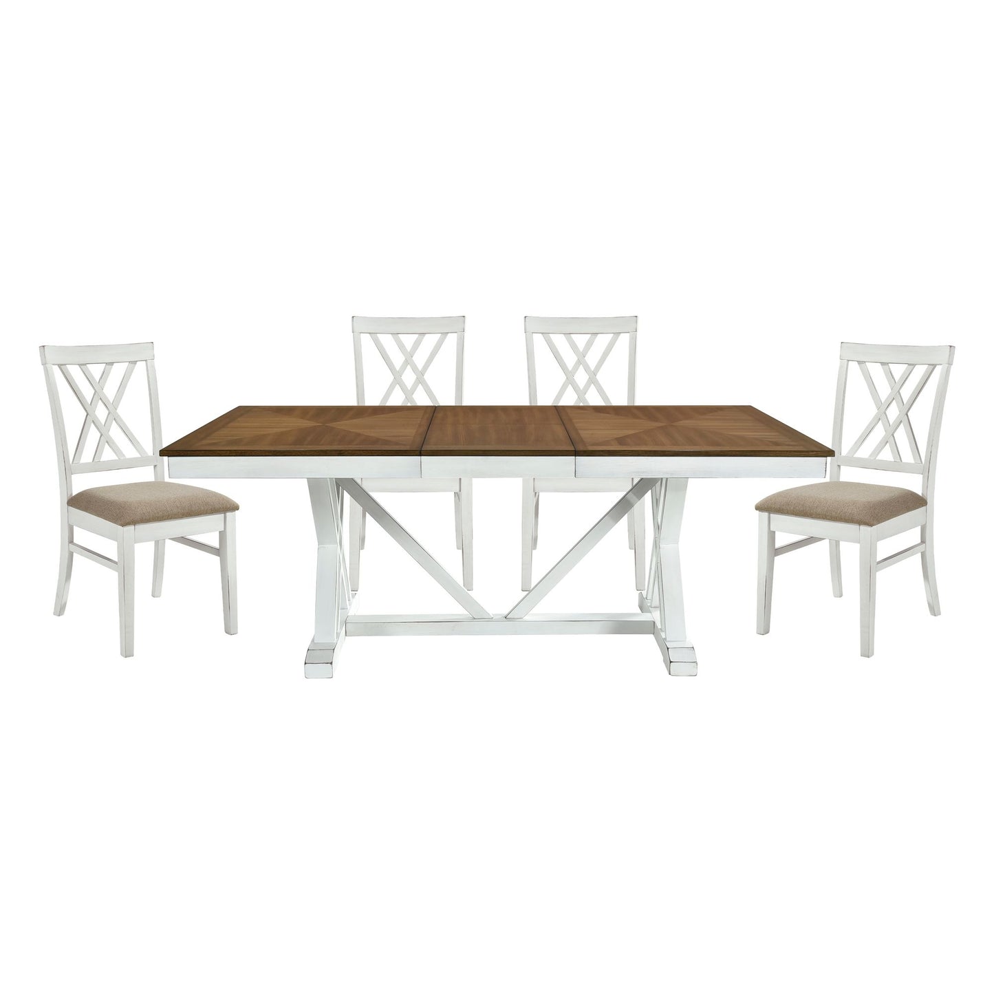 Modern Style White and Oak Finish 5pc Dining Set Table with Extension